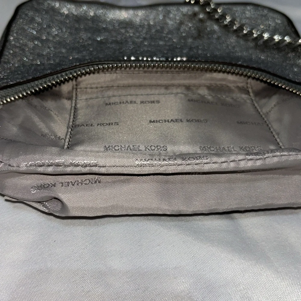 Michael Kors Mini Silver Metallic Pouchette Bag - Picture 8 of 15